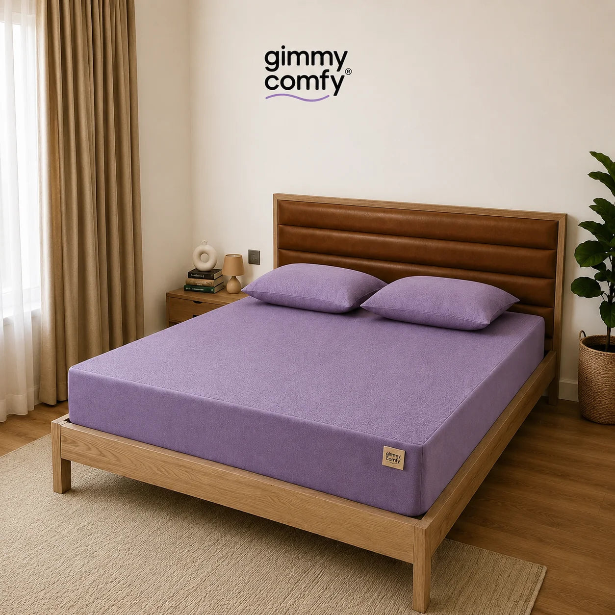Premium Cotton Feel Terry with Elastic fitted Style Waterproof Mattress Protector (Lavender)