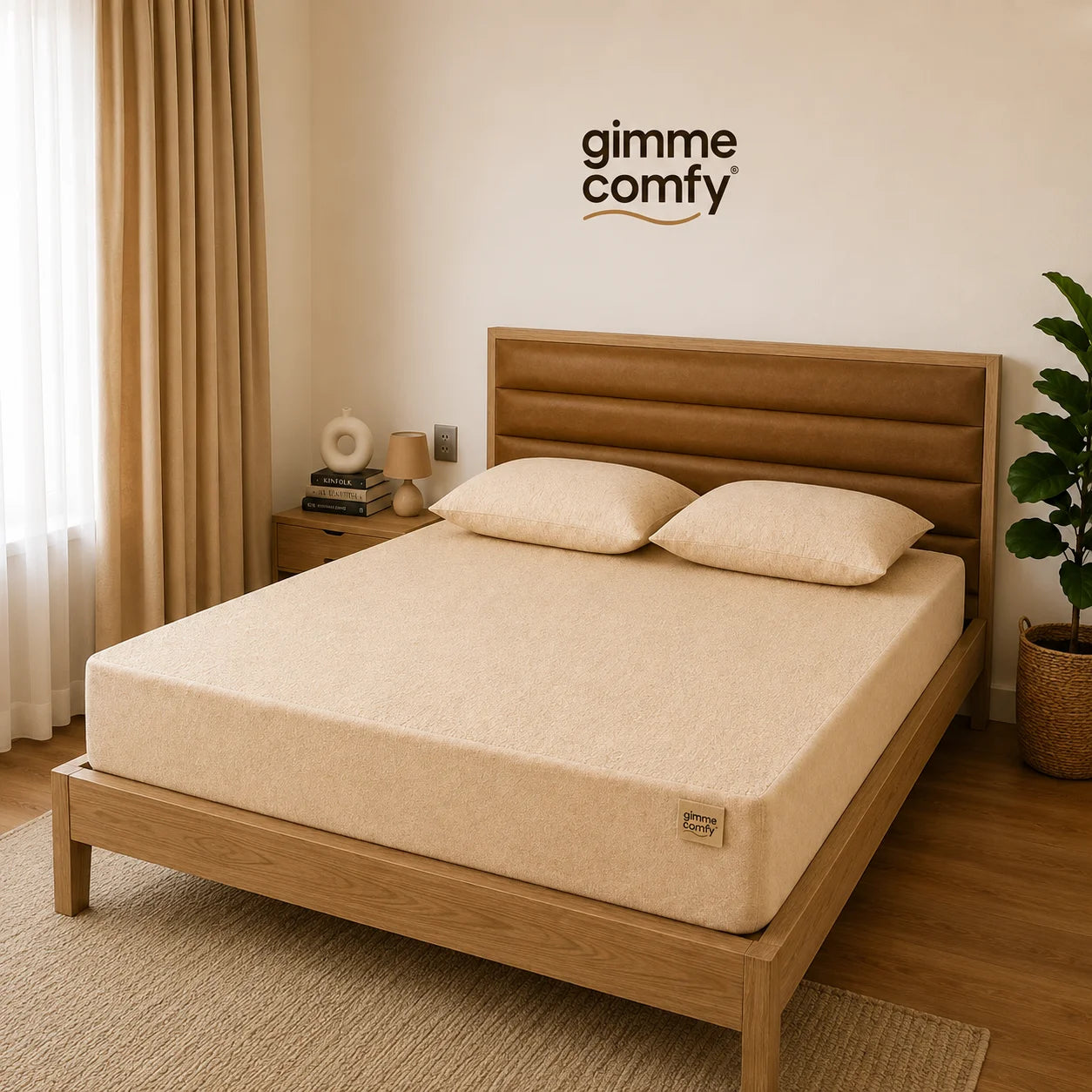 Premium Cotton Feel Terry with Elastic fitted Style Waterproof Mattress Protector (Beige)