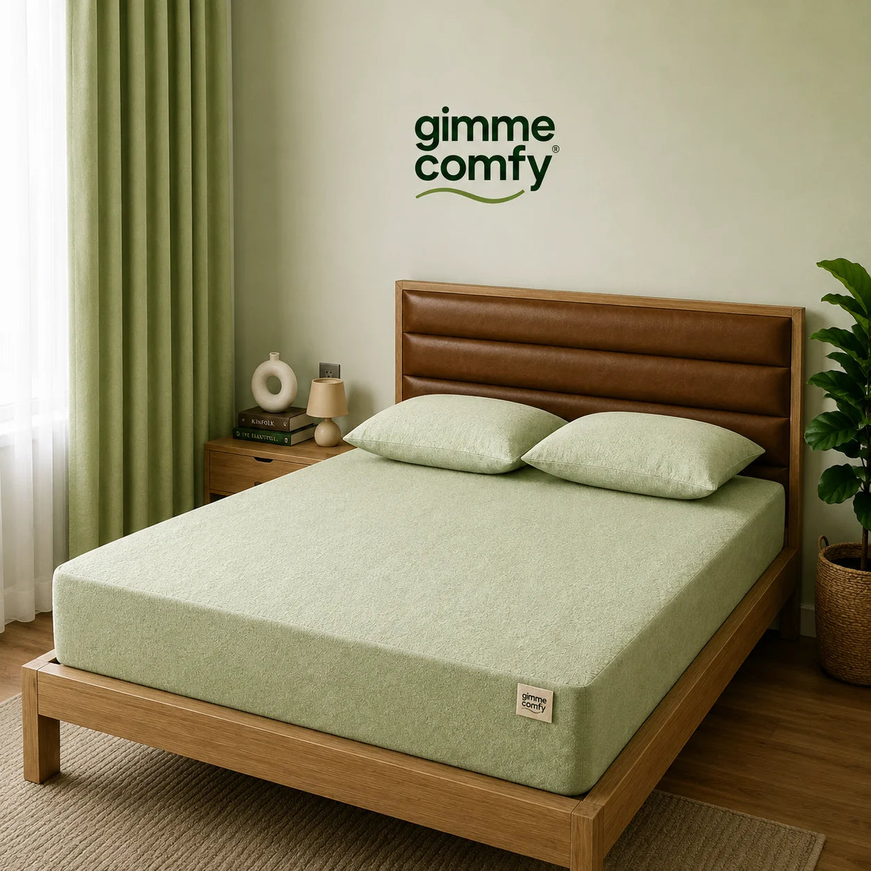 Premium Cotton Feel Terry with Elastic fitted Style Waterproof Mattress Protector (Light Green)