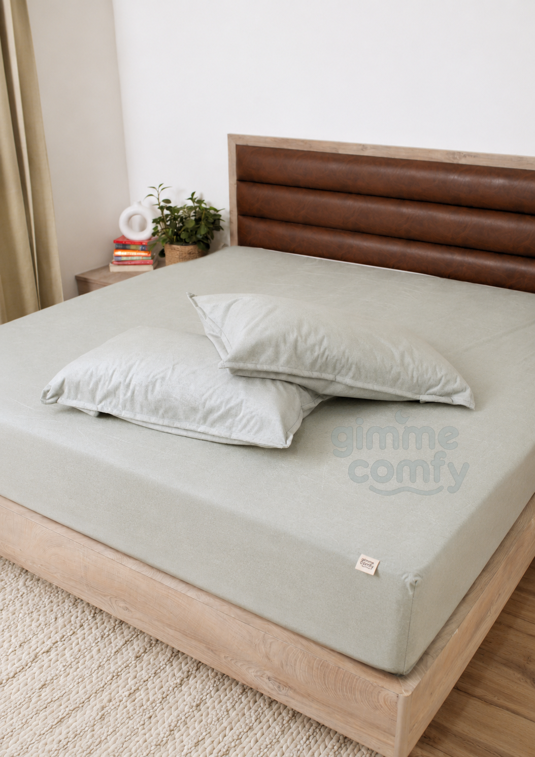 Premium Cotton Feel Terry with Elastic fitted Style Waterproof Mattress Protector (Light Green)
