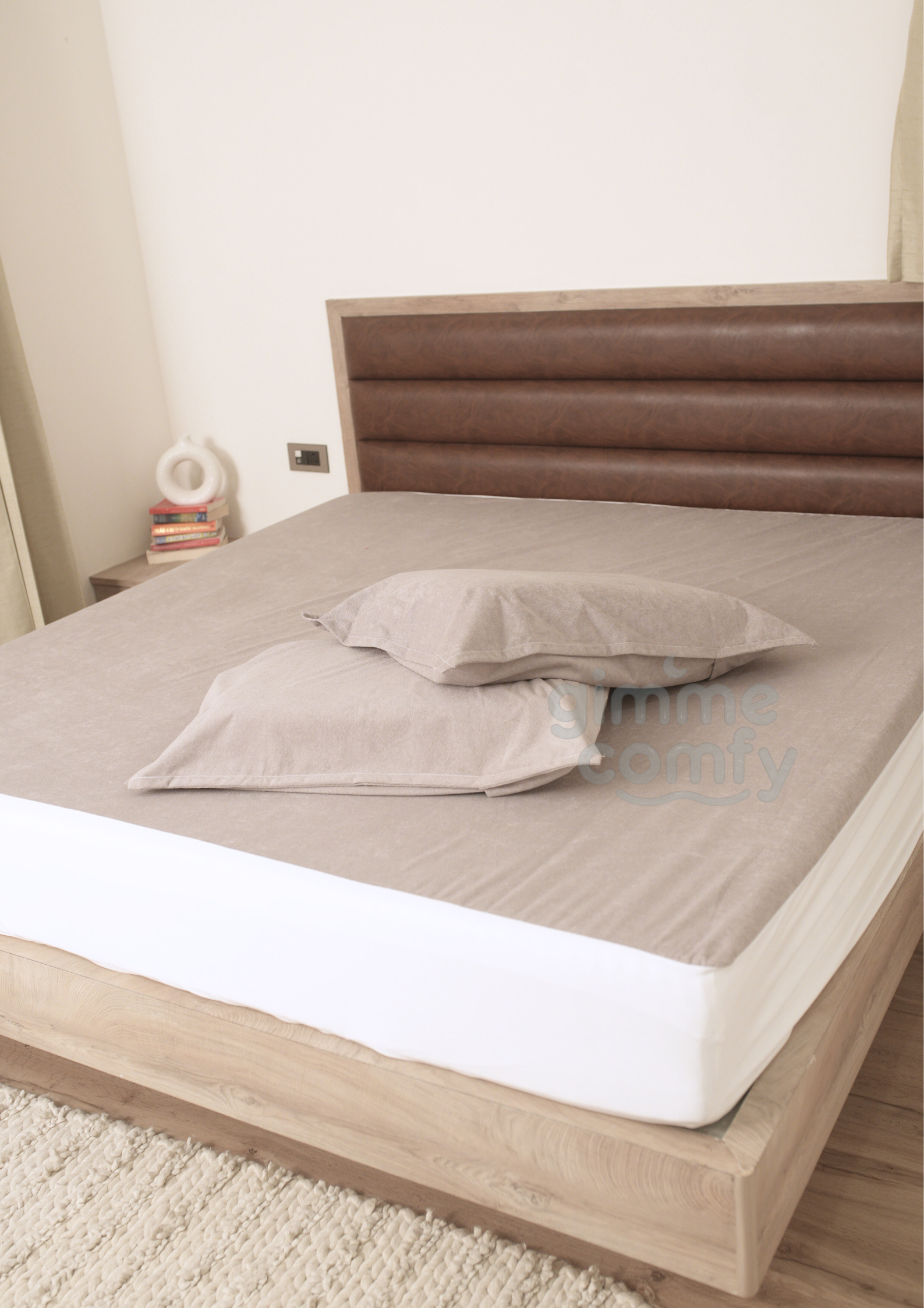 Premium Cotton Feel Terry with Elastic fitted Style Waterproof Mattress Protector (Light Grey)