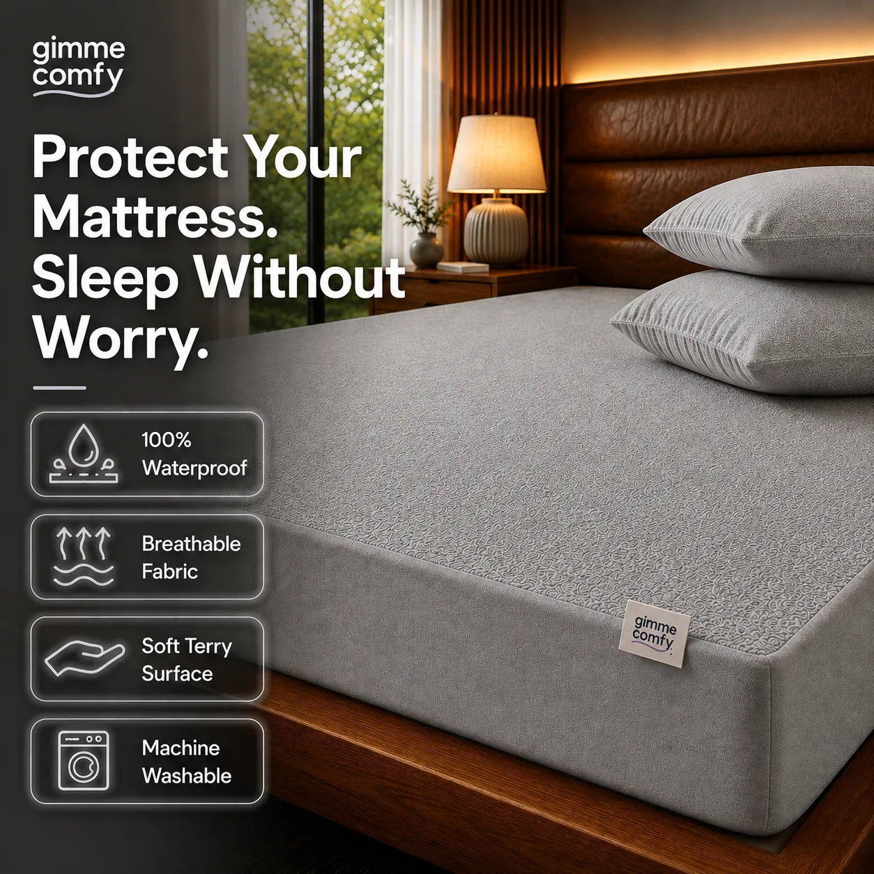 Premium Cotton Feel Terry with Elastic fitted Style Waterproof Mattress Protector (Grey)