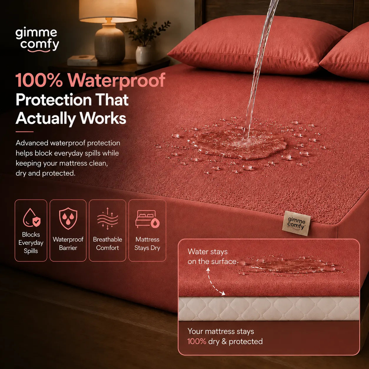 Premium Cotton Feel Terry with Elastic fitted Style Waterproof Mattress Protector (Maroon)
