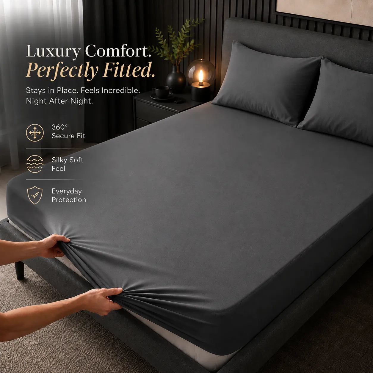 Premium Bamboo Waterproof Mattress Protector (Grey)