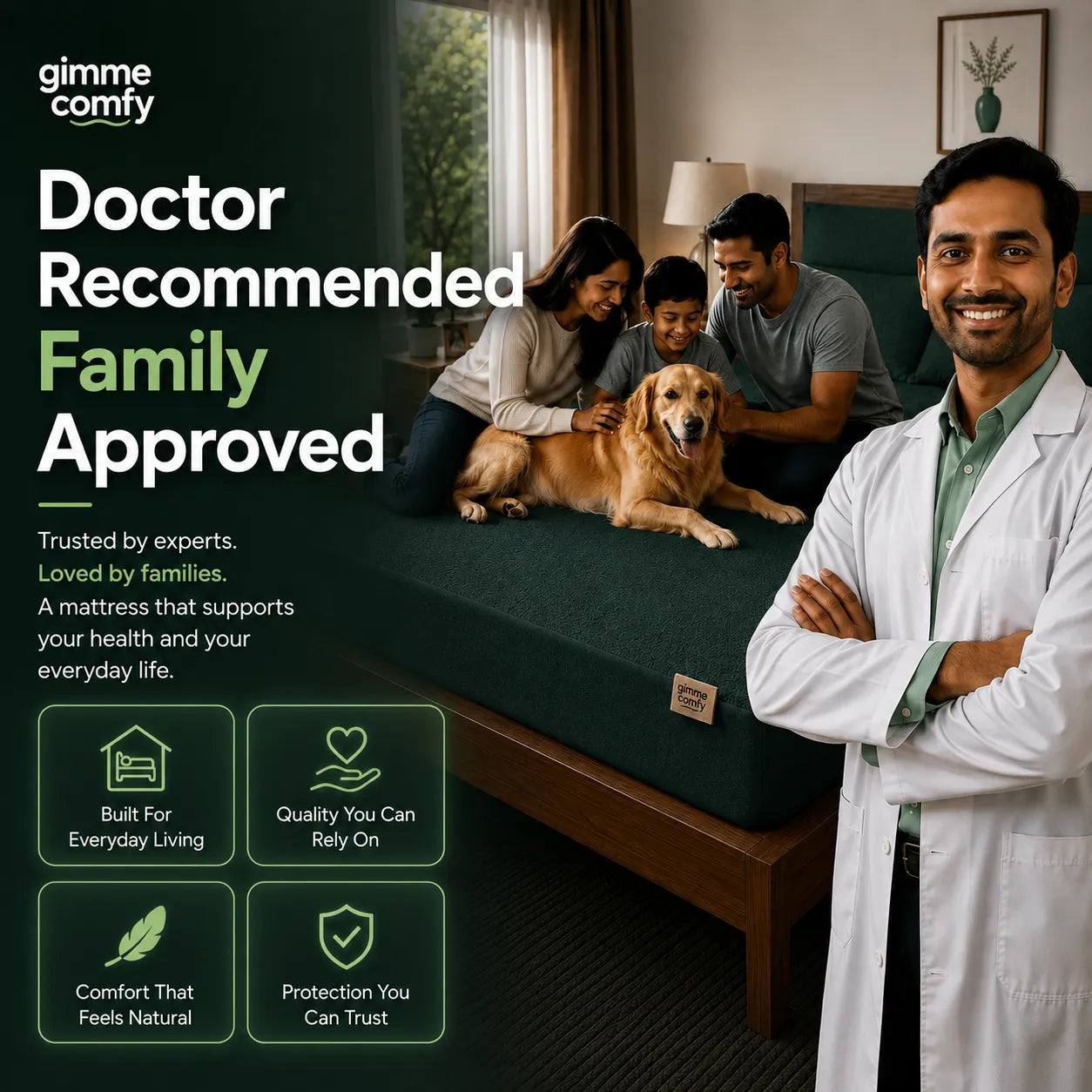 Premium Cotton Feel Terry with Elastic fitted Style Waterproof Mattress Protector (Dark Green)