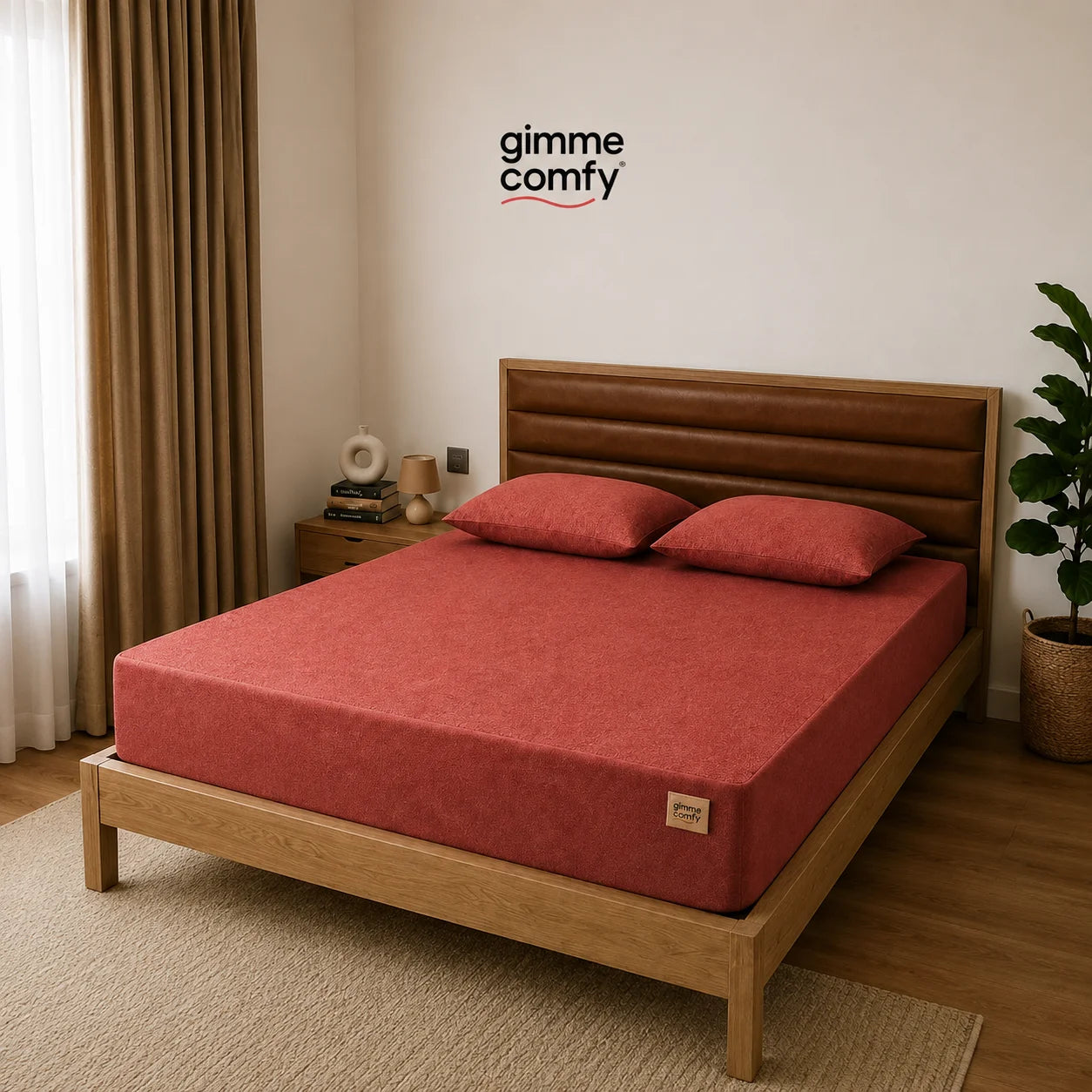 Premium Cotton Feel Terry with Elastic fitted Style Waterproof Mattress Protector (Maroon)