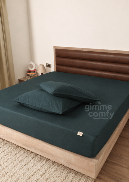 Premium Cotton Feel Terry with Elastic fitted Style Waterproof Mattress Protector (Dark Green)