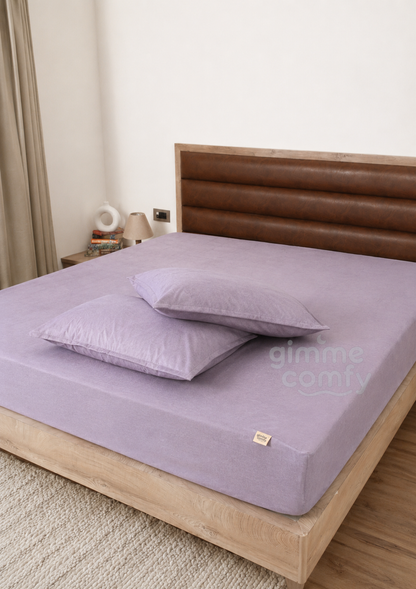 Premium Cotton Feel Terry with Elastic fitted Style Waterproof Mattress Protector (Lavender)
