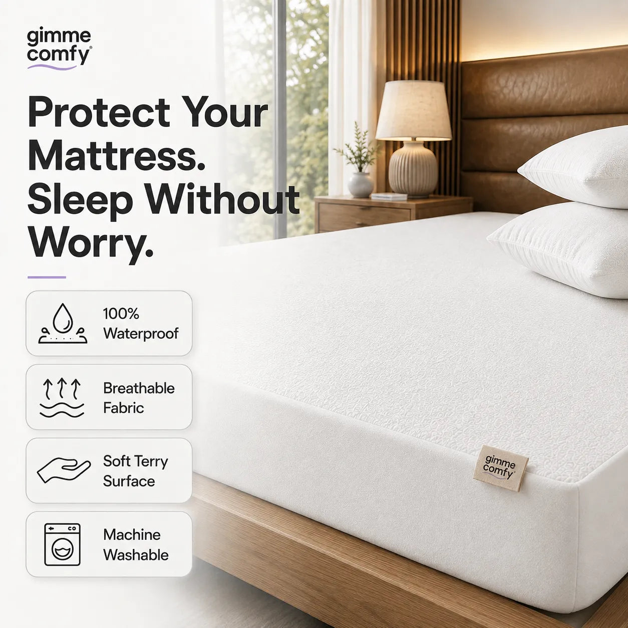 Premium Cotton Feel Terry with Elastic fitted Style Waterproof Mattress Protector (White)
