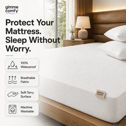 Premium Cotton Feel Terry with Elastic fitted Style Waterproof Mattress Protector (White)