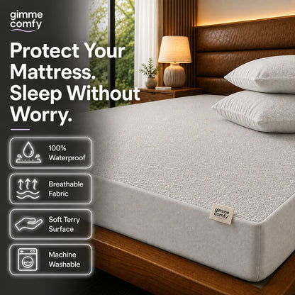 Premium Cotton Feel Terry with Elastic fitted Style Waterproof Mattress Protector (Light Grey)