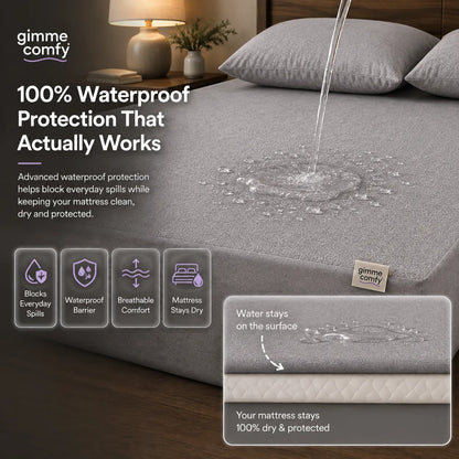 Premium Cotton Feel Terry with Elastic fitted Style Waterproof Mattress Protector (Grey)