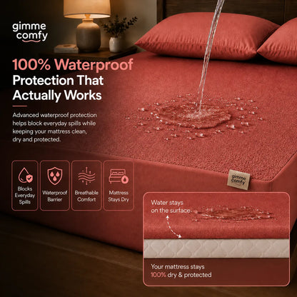 Premium Cotton Feel Terry with Elastic fitted Style Waterproof Mattress Protector (Maroon)