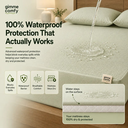 Premium Cotton Feel Terry with Elastic fitted Style Waterproof Mattress Protector (Light Green)