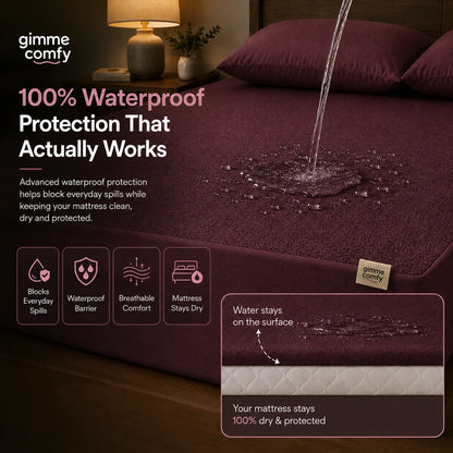 Premium Cotton Feel Terry with Elastic fitted Style Waterproof Mattress Protector (Beetroot)
