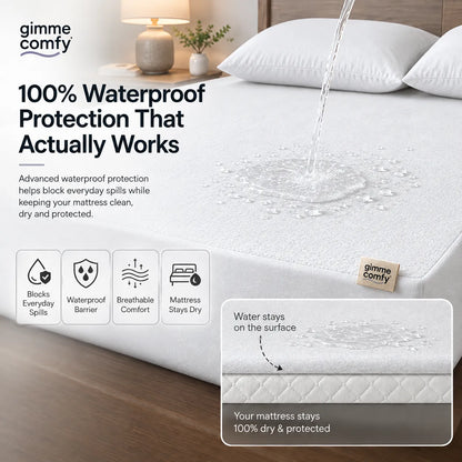 Premium Cotton Feel Terry with Elastic fitted Style Waterproof Mattress Protector (White)