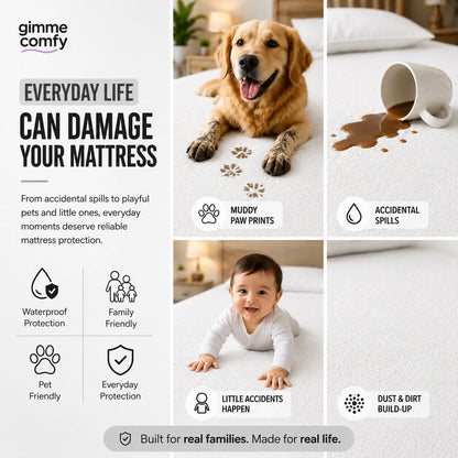 Premium Cotton Feel Terry with Elastic fitted Style Waterproof Mattress Protector (White)