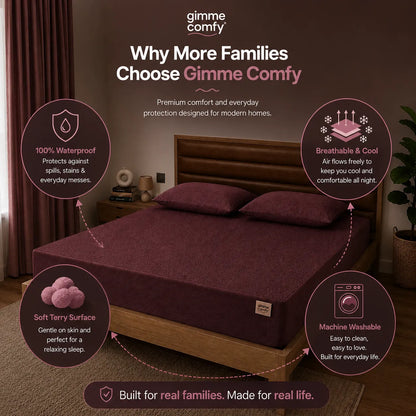 Premium Cotton Feel Terry with Elastic fitted Style Waterproof Mattress Protector (Beetroot)