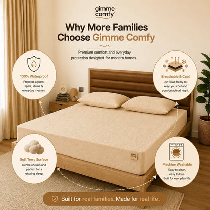 Premium Cotton Feel Terry with Elastic fitted Style Waterproof Mattress Protector (Beige)