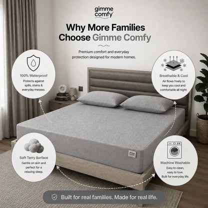 Premium Cotton Feel Terry with Elastic fitted Style Waterproof Mattress Protector (Grey)